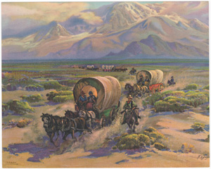 F Grayson Sayre covered wagon train mountains